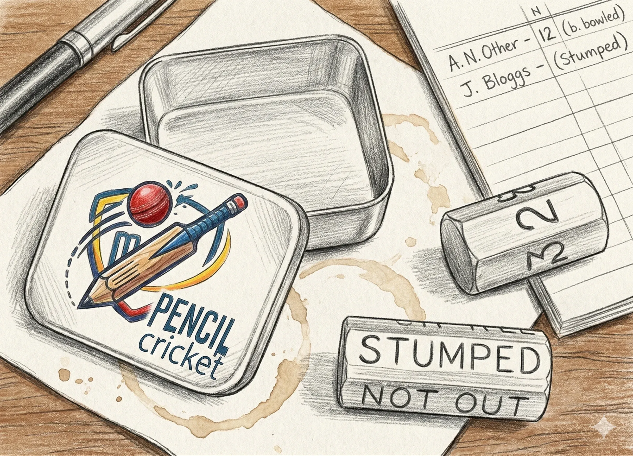 Pencil Cricket Line Art